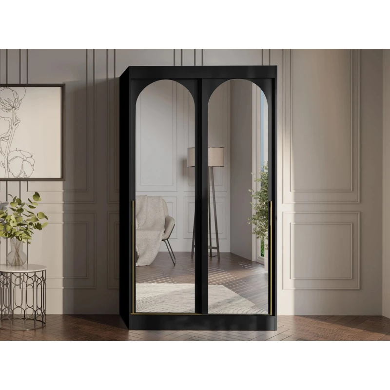 Szekrény tükörrel 120 cm IVAFE - fekete / arany