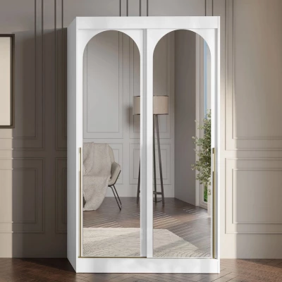 Szekrény tükörrel 120 cm IVAFE - fehér / arany