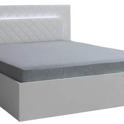 Franciaágy tárolóhellyel 160x200 PAMPLONA - alpesi fehér / fényes fehér + INGYENES LED világítás