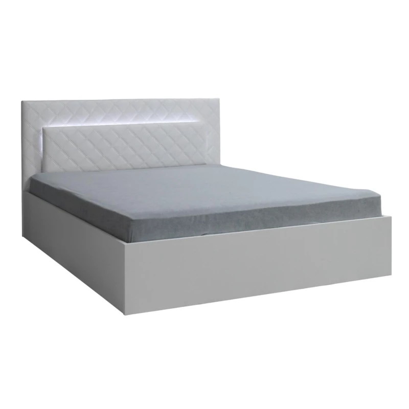 Franciaágy tárolóhellyel 160x200 PAMPLONA - alpesi fehér / fényes fehér + INGYENES LED világítás