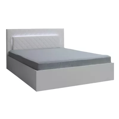 Franciaágy tárolóhellyel 160x200 PAMPLONA - alpesi fehér / fényes fehér + INGYENES LED világítás