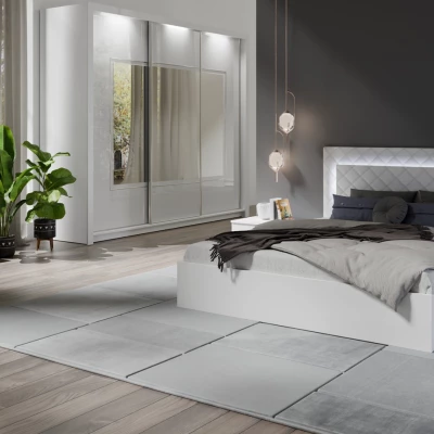 Franciaágy tárolóhellyel 160x200 PAMPLONA - alpesi fehér / fényes fehér + INGYENES LED világítás