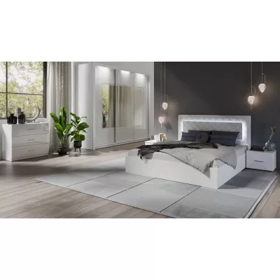 Franciaágy tárolóhellyel 160x200 PAMPLONA - alpesi fehér / fényes fehér + INGYENES LED világítás