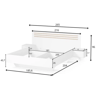 Franciaágy 180x200 TURBO - artisan tölgy / fehér + 2 db éjjeliszekrény INGYEN