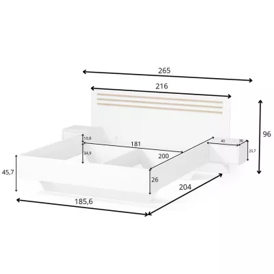 Franciaágy 180x200 TURBO - artisan tölgy / fehér + 2 db éjjeliszekrény INGYEN