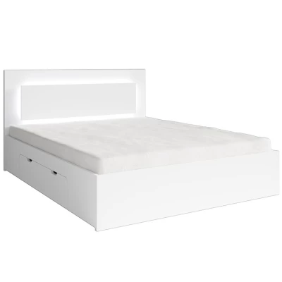 Franciaágy fiókokkal 140x200 DUITAMA - fehér + INGYENES LED világítás
