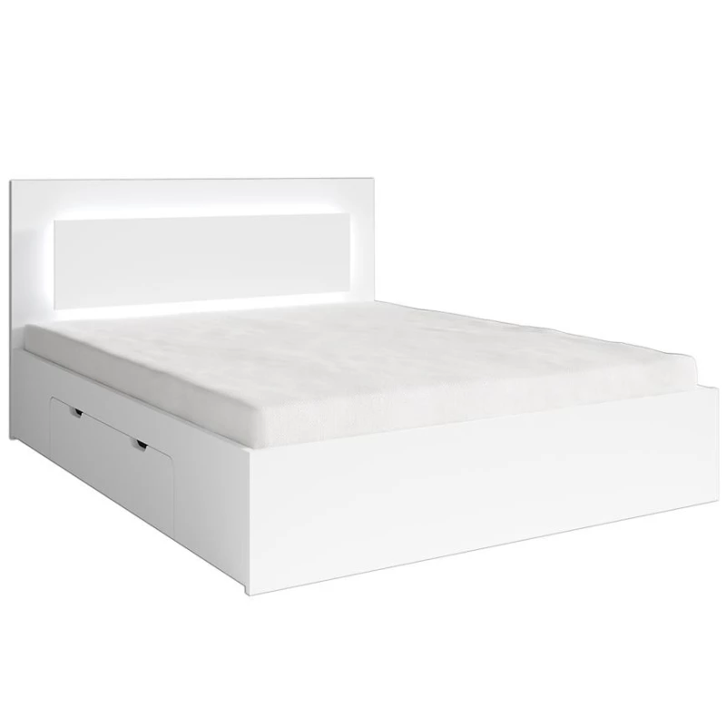 Franciaágy fiókokkal 140x200 DUITAMA - fehér + INGYENES LED világítás