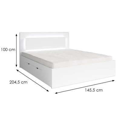 Franciaágy fiókokkal 140x200 DUITAMA - fehér + INGYENES LED világítás