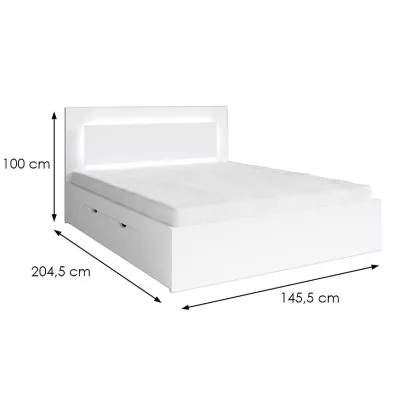 Franciaágy fiókokkal 140x200 DUITAMA - fehér + INGYENES LED világítás