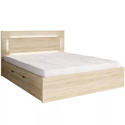 Franciaágy fiókokkal 160x200 DUITAMA - sonoma tölgy + INGYENES LED világítás