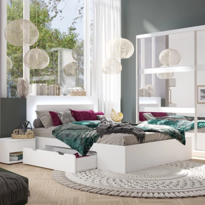 Franciaágy fiókokkal 140x200 DUITAMA - fehér + INGYENES LED világítás