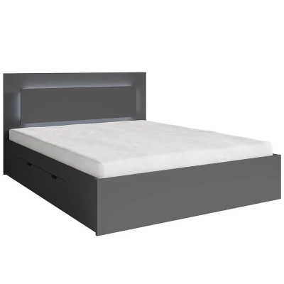 Franciaágy fiókokkal 140x200 DUITAMA - grafitszürke + INGYENES LED világítás