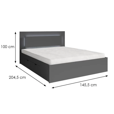 Franciaágy fiókokkal 140x200 DUITAMA - grafitszürke + INGYENES LED világítás