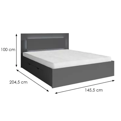 Franciaágy fiókokkal 140x200 DUITAMA - grafitszürke + INGYENES LED világítás