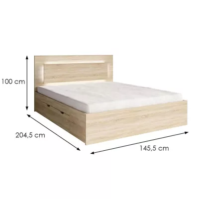 Franciaágy fiókokkal 140x200 DUITAMA - sonoma tölgy + INGYENES LED világítás