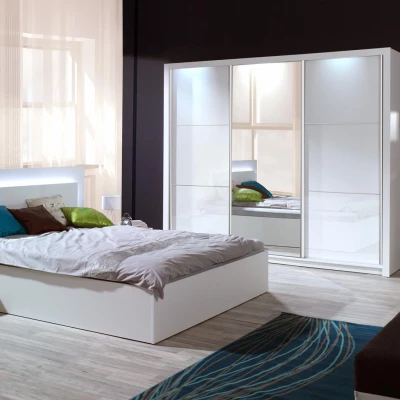 Franciaágy 160x200 CAJICA - alpesi fehér / fényes fehér + INGYENES LED világítás