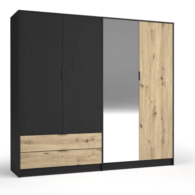 Nagy tükrös gardrób 221 cm SALAMINA - artisan tölgy / fekete grafit