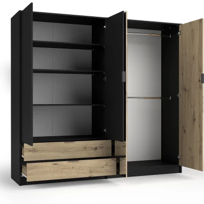 Nagy tükrös gardrób 221 cm SALAMINA - artisan tölgy / fekete grafit