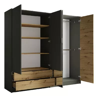 Nagy tükrös gardrób 221 cm GUADUAS - artisan tölgy / grafit