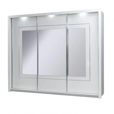 Nagy tükrös gardrób 208 cm PAMPLONA - alpesi fehér / fényes fehér + INGYENES LED világítás
