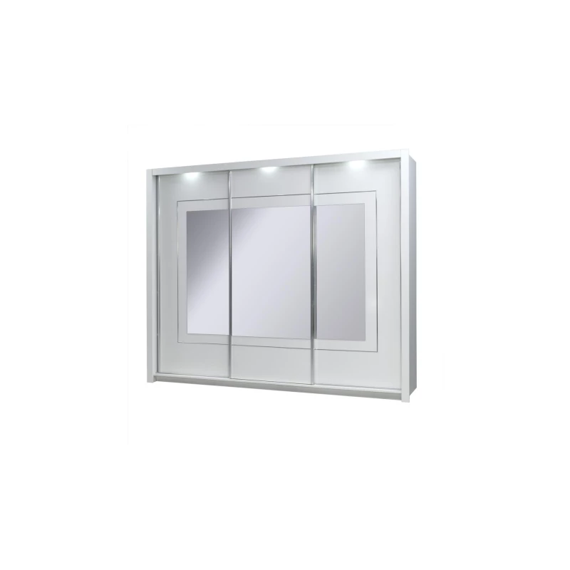 Nagy tükrös gardrób 208 cm PAMPLONA - alpesi fehér / fényes fehér + INGYENES LED világítás