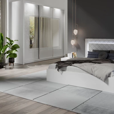 Nagy tükrös gardrób 208 cm PAMPLONA - alpesi fehér / fényes fehér + INGYENES LED világítás