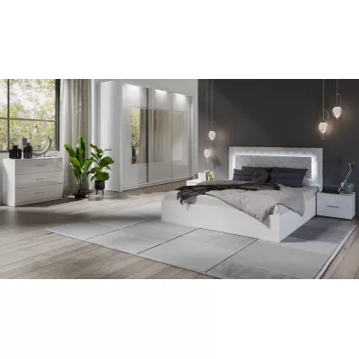 Nagy tükrös gardrób 208 cm PAMPLONA - alpesi fehér / fényes fehér + INGYENES LED világítás