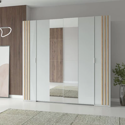 Nagy tükrös gardrób 220 cm TURBO - artisan tölgy / fehér
