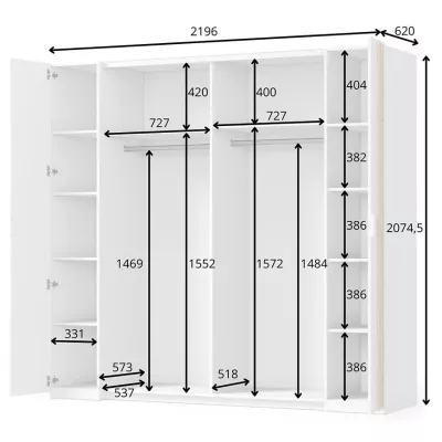 Nagy tükrös gardrób 220 cm TURBO - artisan tölgy / fehér