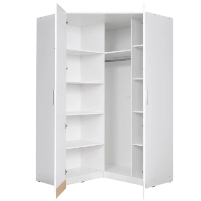 Sarokgardrób 117 cm FUNZA 5 - alpesi fehér / fényes fehér