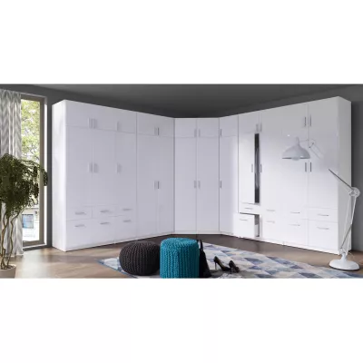Sarokgardrób 117 cm FUNZA 5 - alpesi fehér / fényes fehér