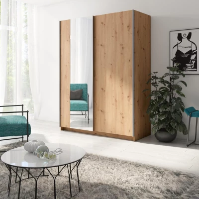 Magas gardróbszekrény 150 cm tükörrel LORICA - artisan tölgyfa