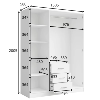 Szekrény tükörrel 151 cm SIBATE - fehér
