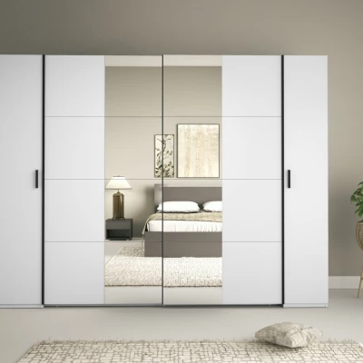 Tükrös gardrób 270 cm GIRADOT - fehér / fekete fogantyúk