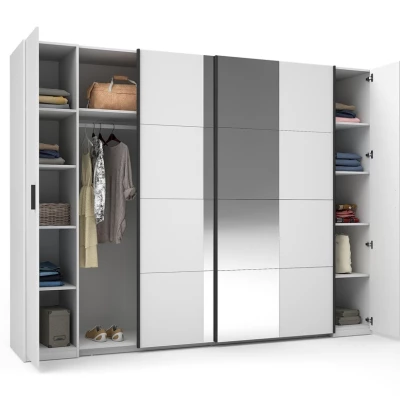 Tükrös gardrób 270 cm GIRADOT - fehér / fekete fogantyúk