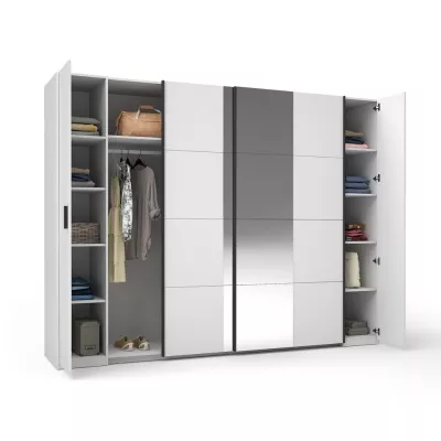 Tükrös gardrób 270 cm GIRADOT - fehér / fekete fogantyúk