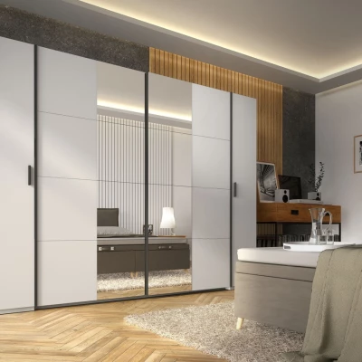 Tükrös gardrób 270 cm GIRADOT - fehér / fekete fogantyúk