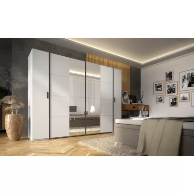 Tükrös gardrób 270 cm GIRADOT - fehér / fekete fogantyúk