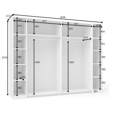 Tükrös gardrób 270 cm GIRADOT - fehér / fekete fogantyúk
