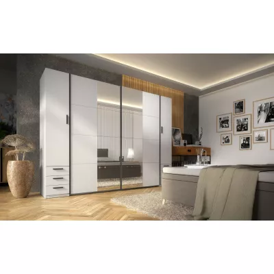 Tükrös gardrób 270 cm fiókokkal GIRADOT - fehér / fekete fogantyúk