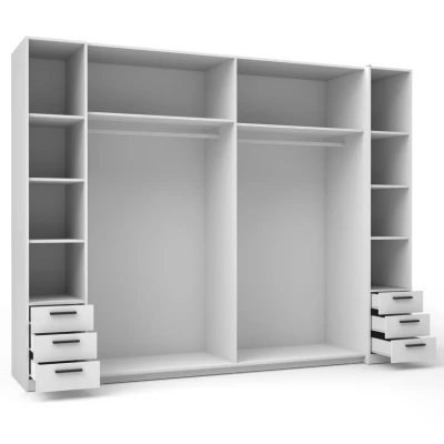 Tükrös gardrób 270 cm fiókokkal GIRADOT - fehér / fekete fogantyúk