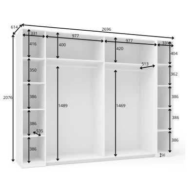 Nagy gardrób 270 cm GIRADOT - fehér / fekete fogantyúk