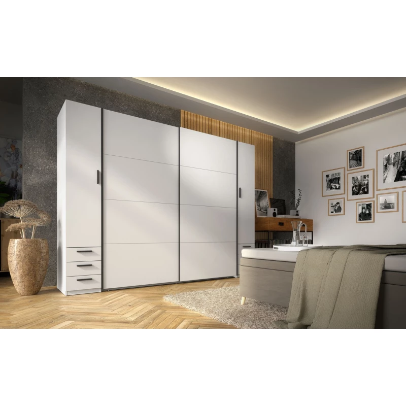 Nagy gardrób 270 cm fiókokkal GIRADOT - fehér / fekete fogantyúk