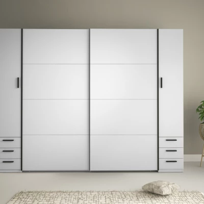 Nagy gardrób 270 cm fiókokkal GIRADOT - fehér / fekete fogantyúk