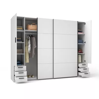 Nagy gardrób 270 cm fiókokkal GIRADOT - fehér / fekete fogantyúk