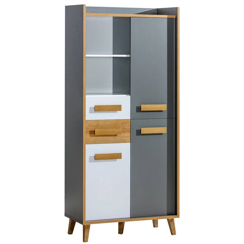 Polcos szekrény 90 cm DOBSON - riviéra tölgy / fehér / antracit