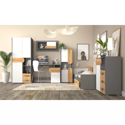 EDENTON gardróbszekrény 80 cm fiókokkal - nash tölgy / grafit / fehér