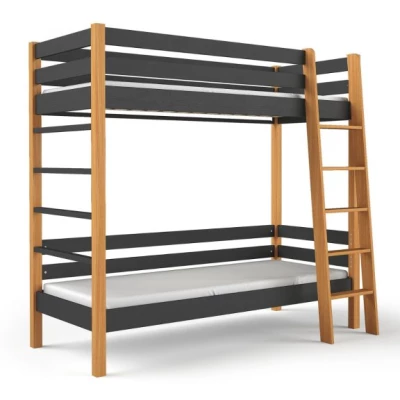 Emeletes ágy gyerekeknek 80x190 CORNA - tölgy / fekete