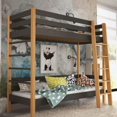 Emeletes ágy gyerekeknek 80x190 CORNA - tölgy / fekete