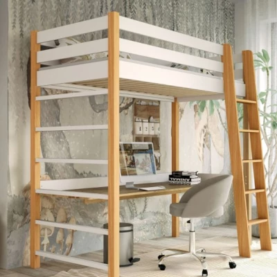 Gyerek magasított ágy 80x190 GOLDBORO - tölgy / fehér